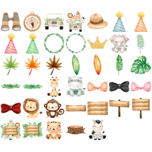 Kit Digital Safari Aquarelado Animais Floresta Fofos Cute