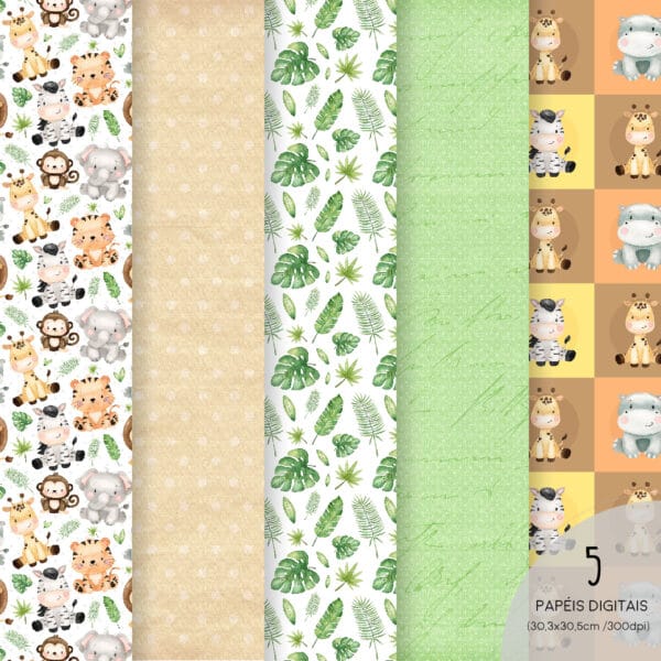 Kit Digital Safari Aquarelado Animais Floresta Fofos Cute