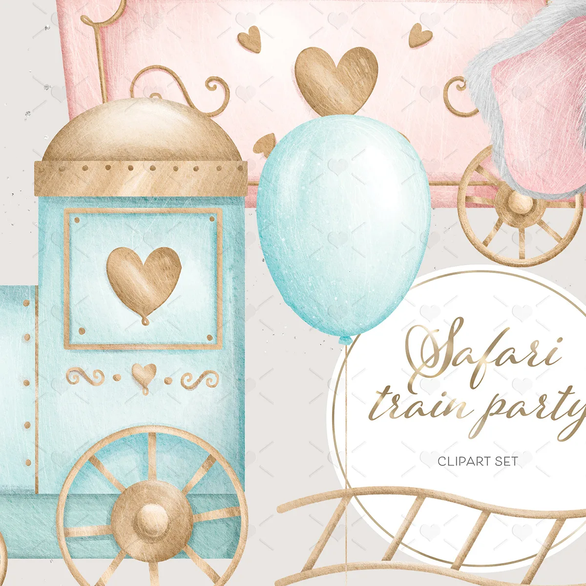 Kit Digital Safari Festa Fofa no Trem Animais da Selva Png