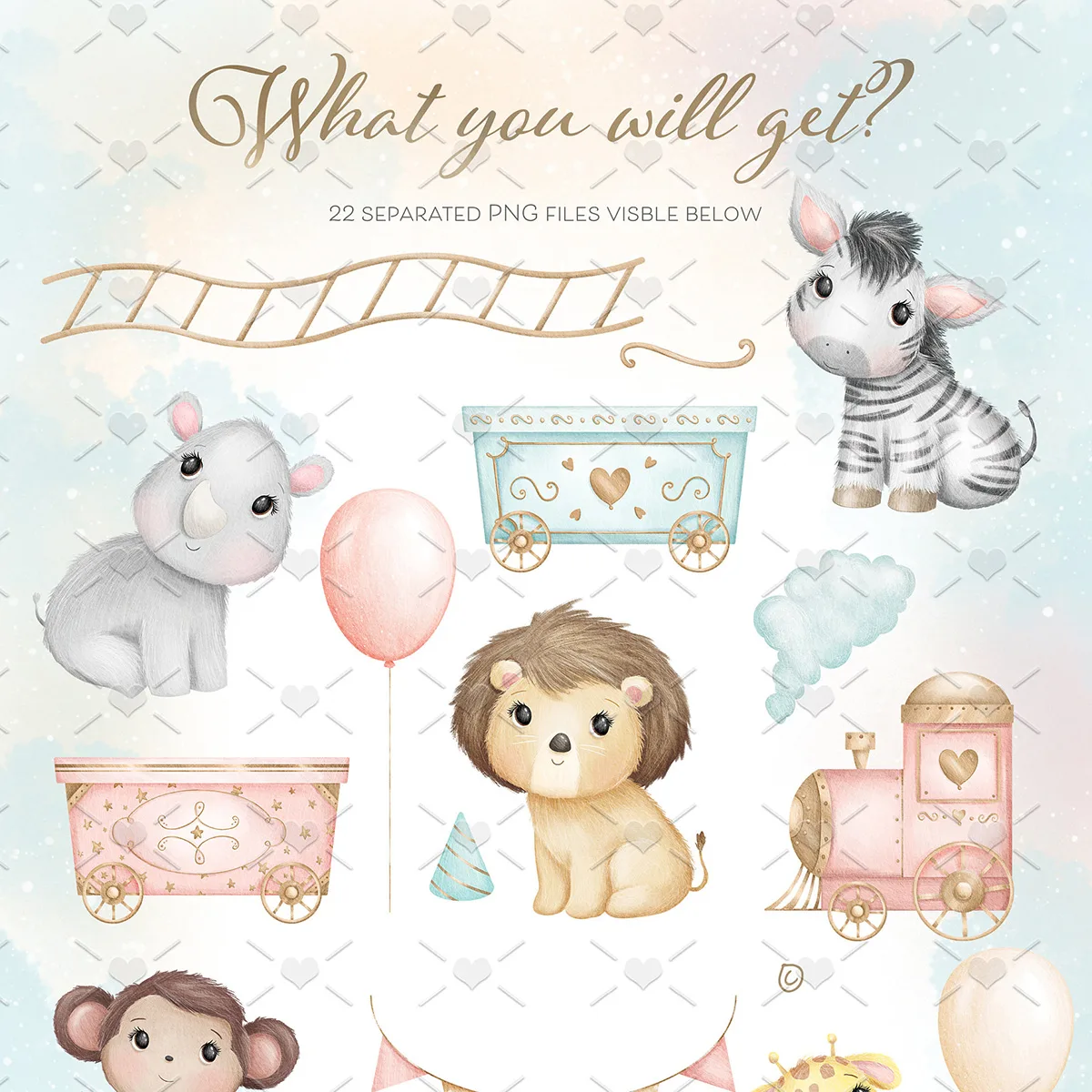 Kit Digital Safari Festa Fofa no Trem Animais da Selva Png