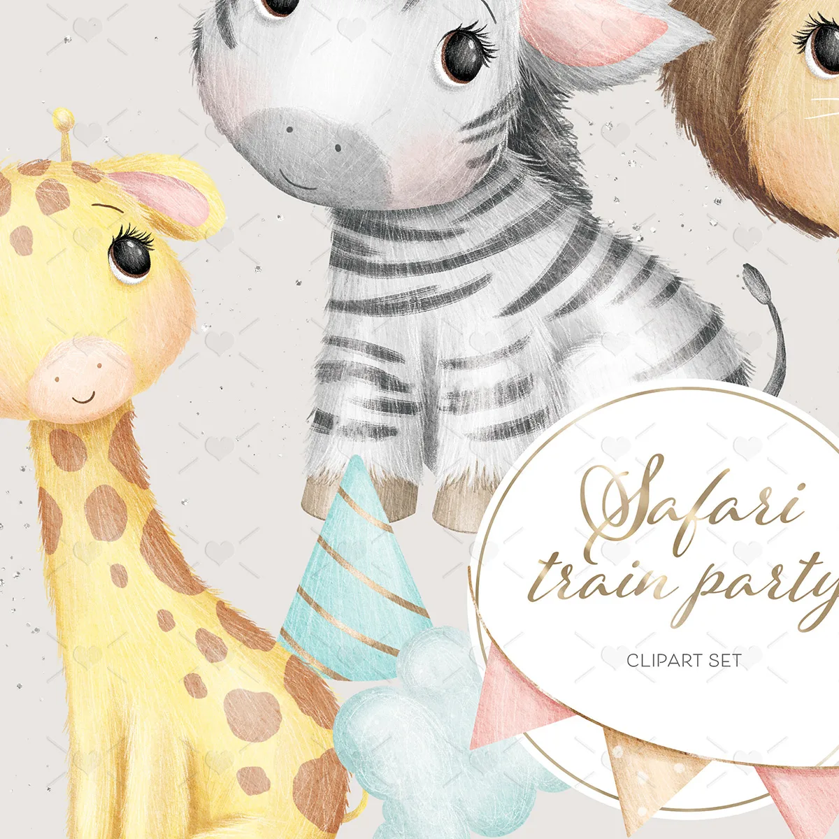 Kit Digital Safari Festa Fofa no Trem Animais da Selva Png