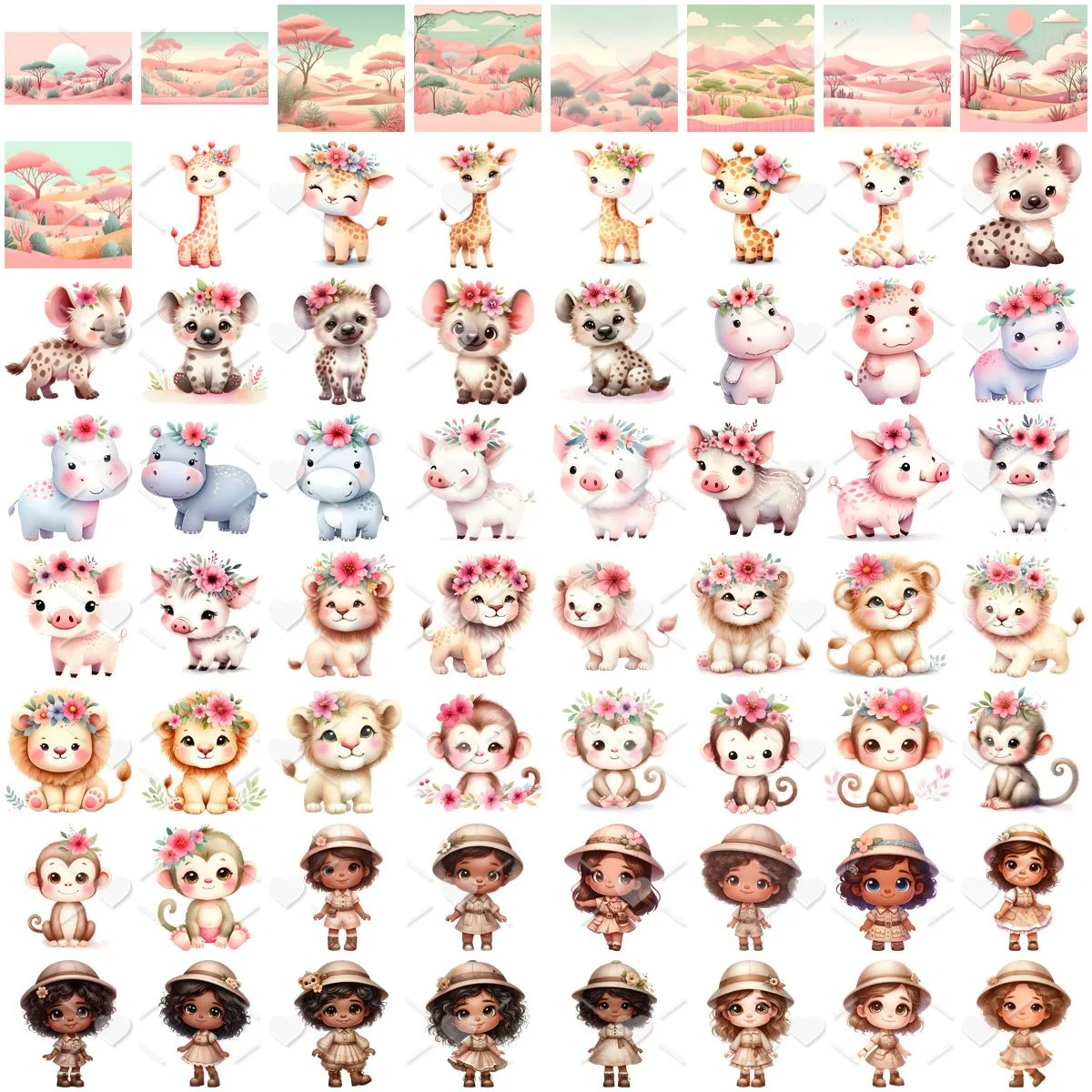 Kit Digital Safari Rosa Aquarela Baby Png Ilustrações 3D 3 Kit Digital Safari Rosa Aquarela Baby Png Ilustrações 3D