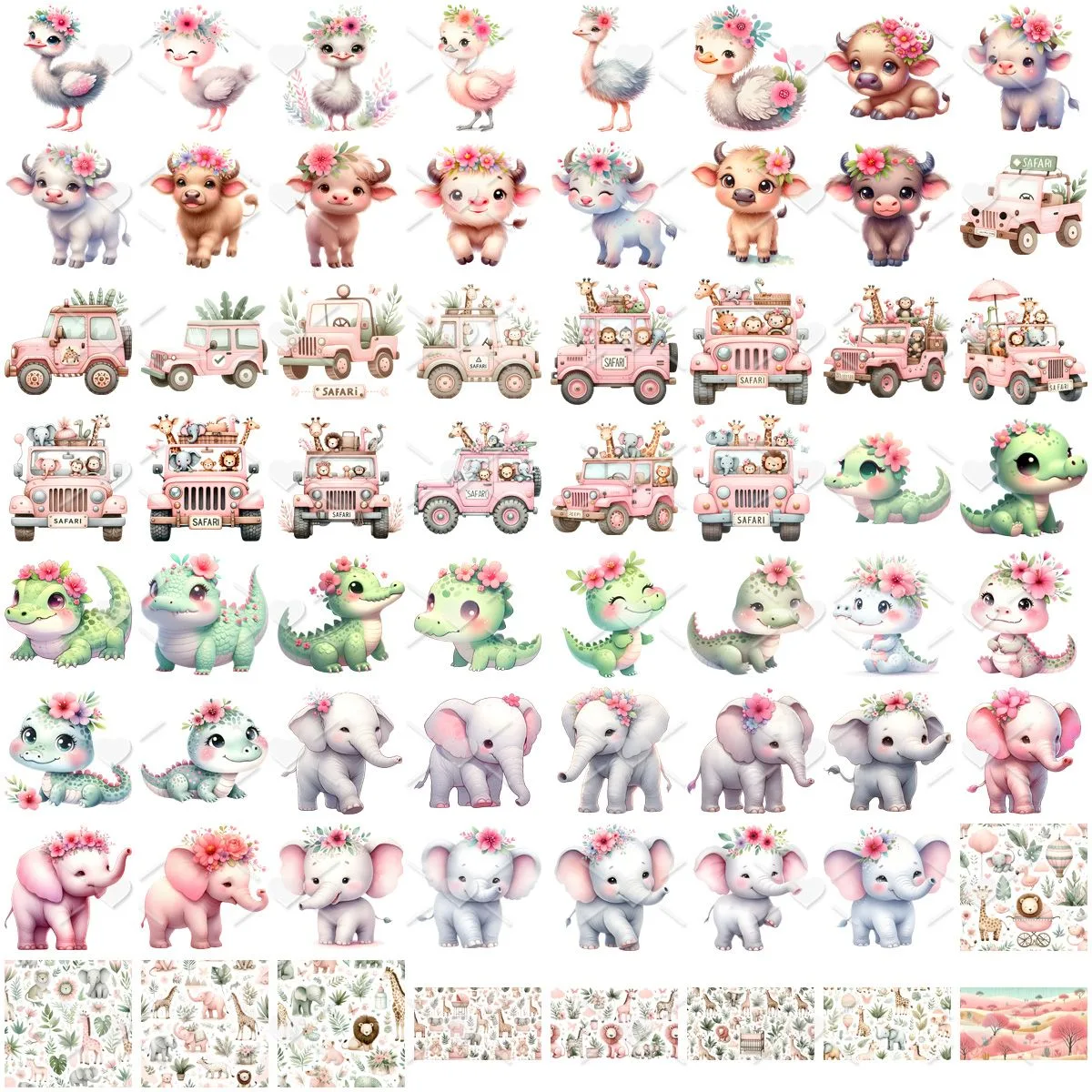 Kit Digital Safari Rosa Aquarela Baby Png Ilustrações 3D 2 Kit Digital Safari Rosa Aquarela Baby Png Ilustrações 3D
