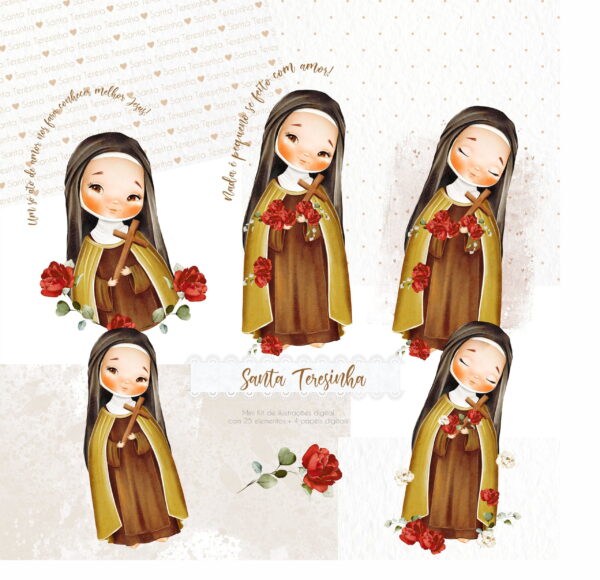 Kit Digital Santa Terezinha Aquarela Papelaria Personalizada