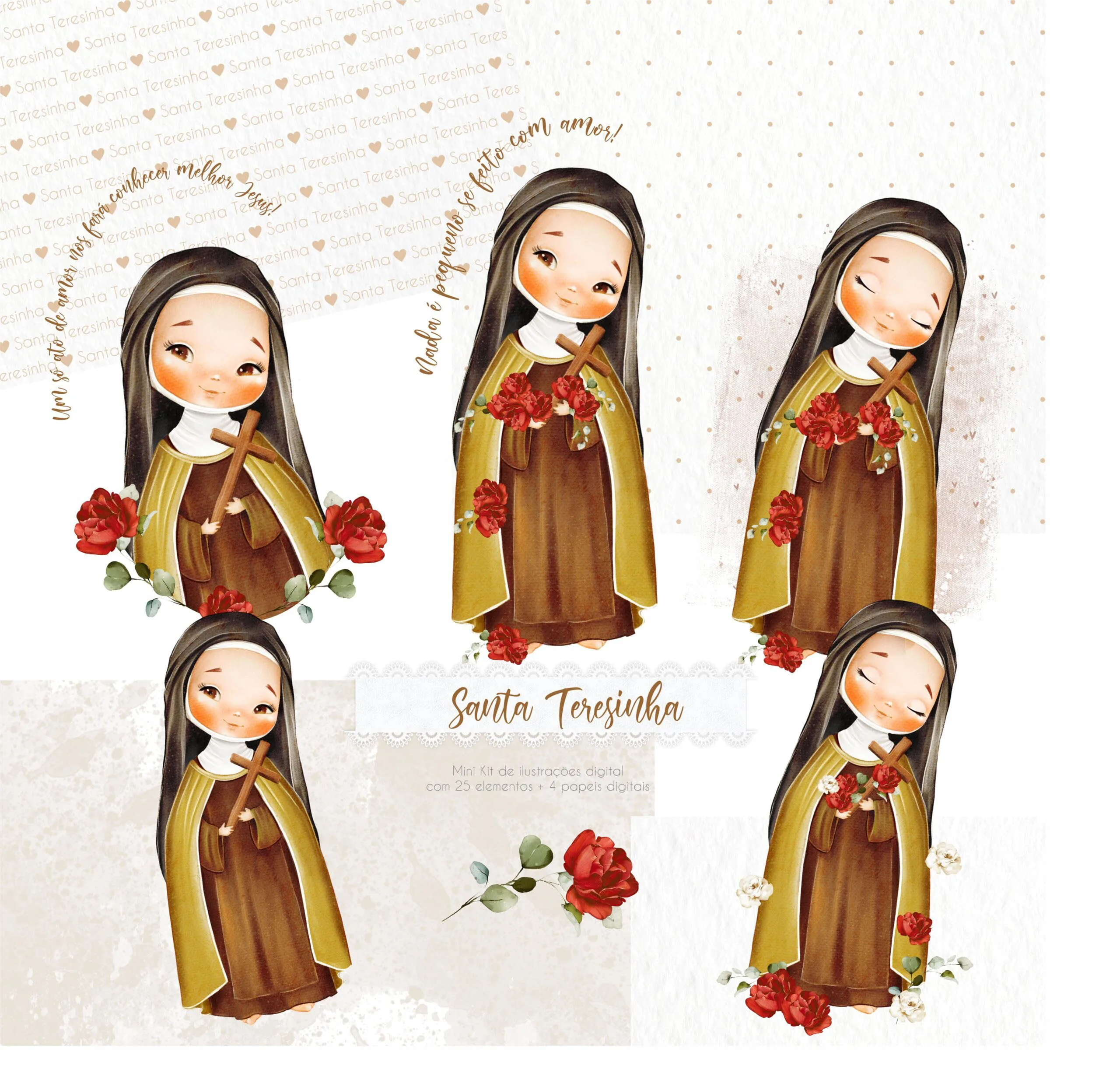 Kit Digital Santa Terezinha Aquarela Papelaria Personalizada