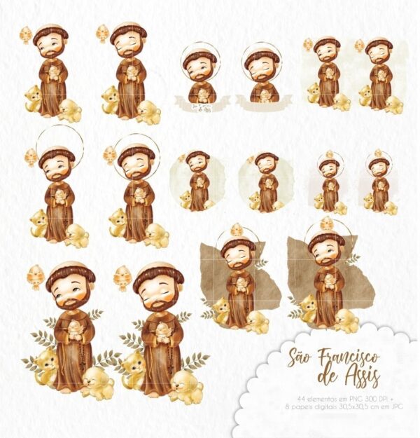 Kit Digital Santinhos Aquarelados Em Png Para Personalizados