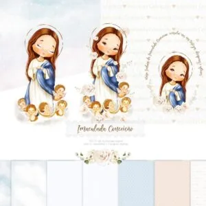 Kit Digital Santinhos Imaculada Conceição Virgem Maria Png
