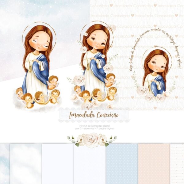 Kit Digital Santinhos Imaculada Conceição Virgem Maria Png