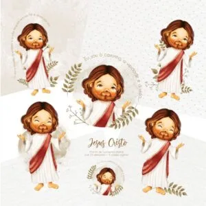 Kit Digital Santinhos Jesus Cristo Ilustrações Personalzados