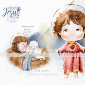 Kit Digital Santinhos Jesus Menino Ilustrações Aquareladas