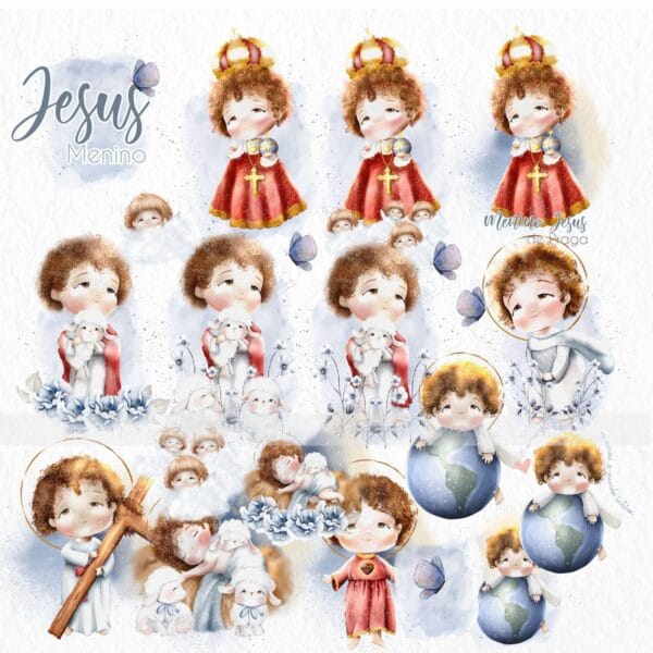 Kit Digital Santinhos Jesus Menino Ilustrações Aquareladas