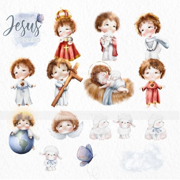 Kit Digital Santinhos Jesus Menino Ilustrações Aquareladas