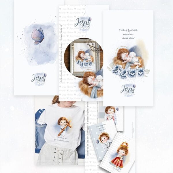 Kit Digital Santinhos Jesus Menino Ilustrações Aquareladas