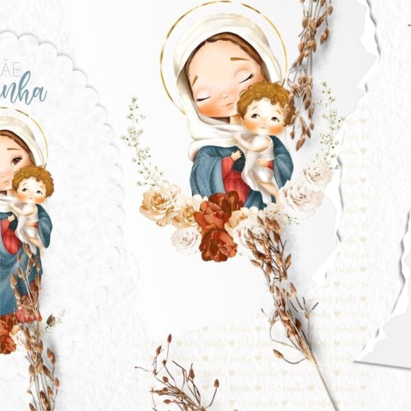 Kit Digital Santinhos Mãe Rainha Maria Nossa Senhora Png