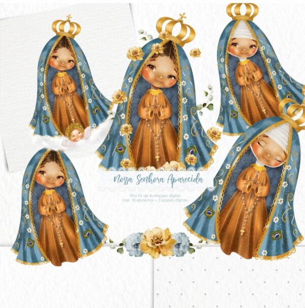 Kit Digital Santinhos Nossa Senhora Aparecida Ilustração Png