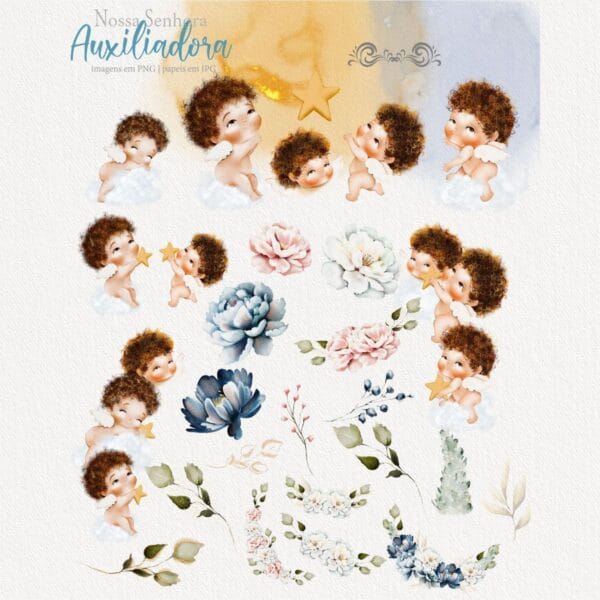 Kit Digital Santinhos Nossa Senhora Auxiliadora Png Aquarela
