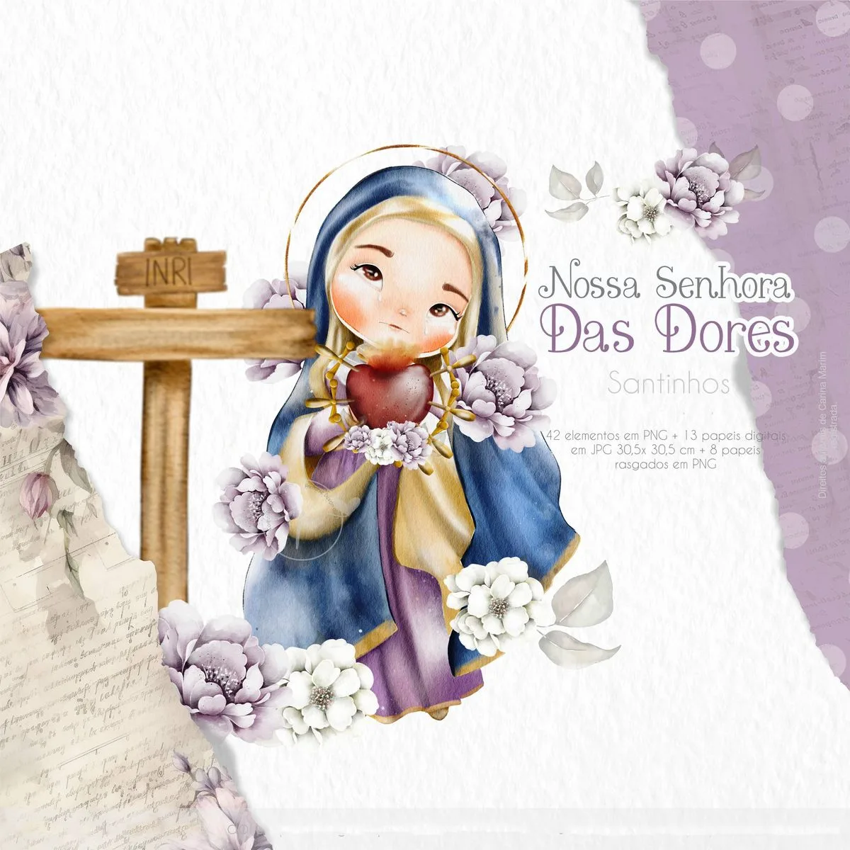 Kit Digital Santinhos Nossa Senhora das Dores Ilustração Png