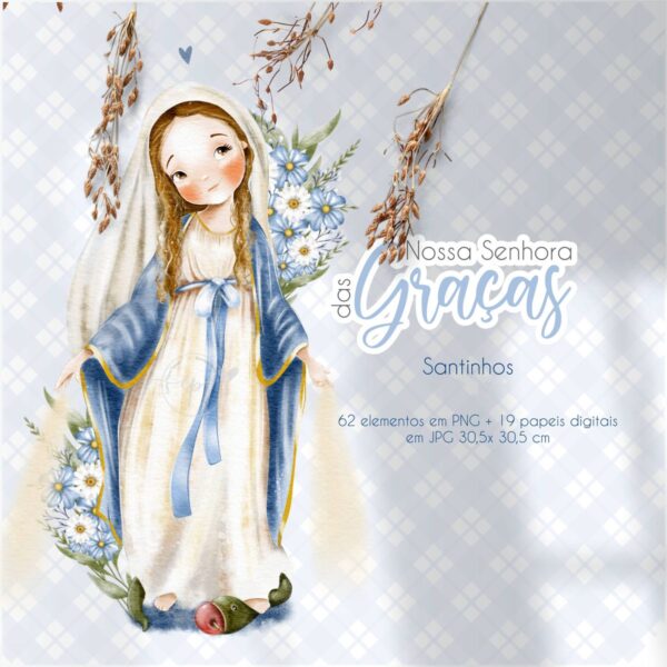 Kit Digital Santinhos Nossa Senhora das Graças V2 Aquarelado
