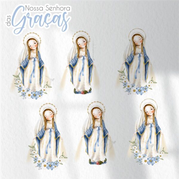 Kit Digital Santinhos Nossa Senhora das Graças V2 Aquarelado