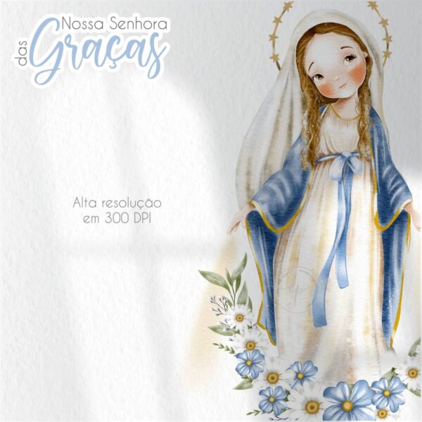 Kit Digital Santinhos Nossa Senhora das Graças V2 Aquarelado
