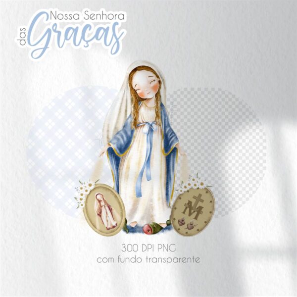 Kit Digital Santinhos Nossa Senhora das Graças V2 Aquarelado
