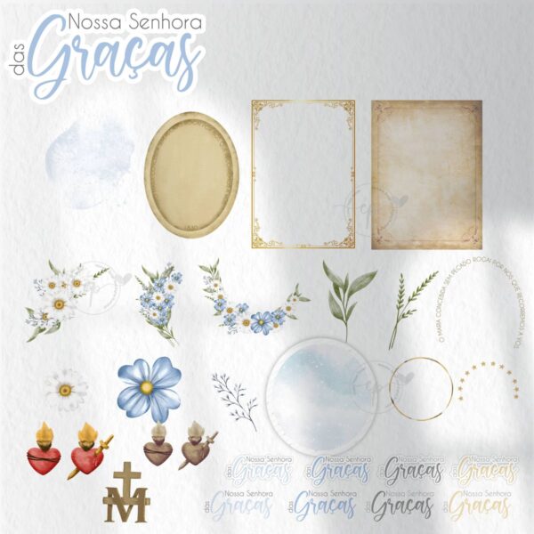 Kit Digital Santinhos Nossa Senhora das Graças V2 Aquarelado