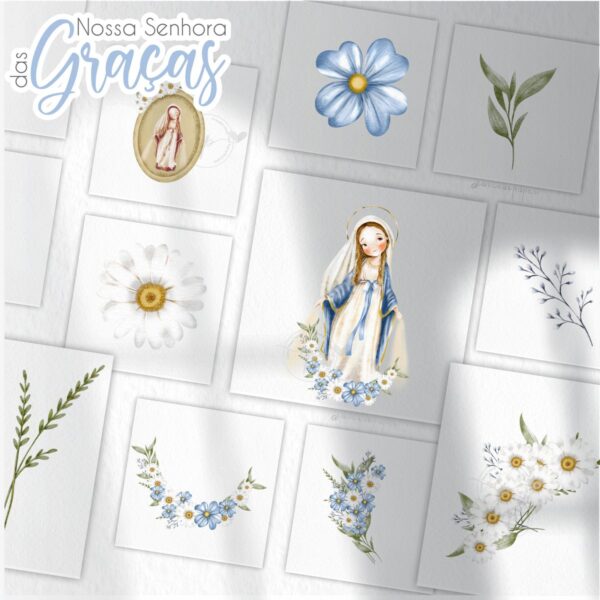 Kit Digital Santinhos Nossa Senhora das Graças V2 Aquarelado