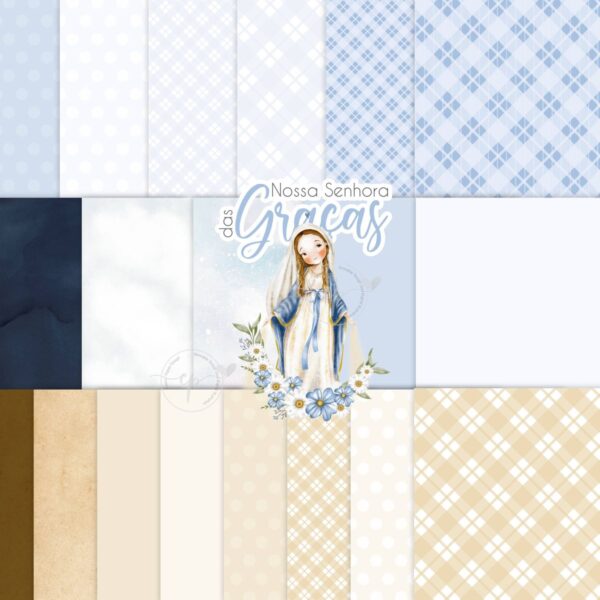 Kit Digital Santinhos Nossa Senhora das Graças V2 Aquarelado