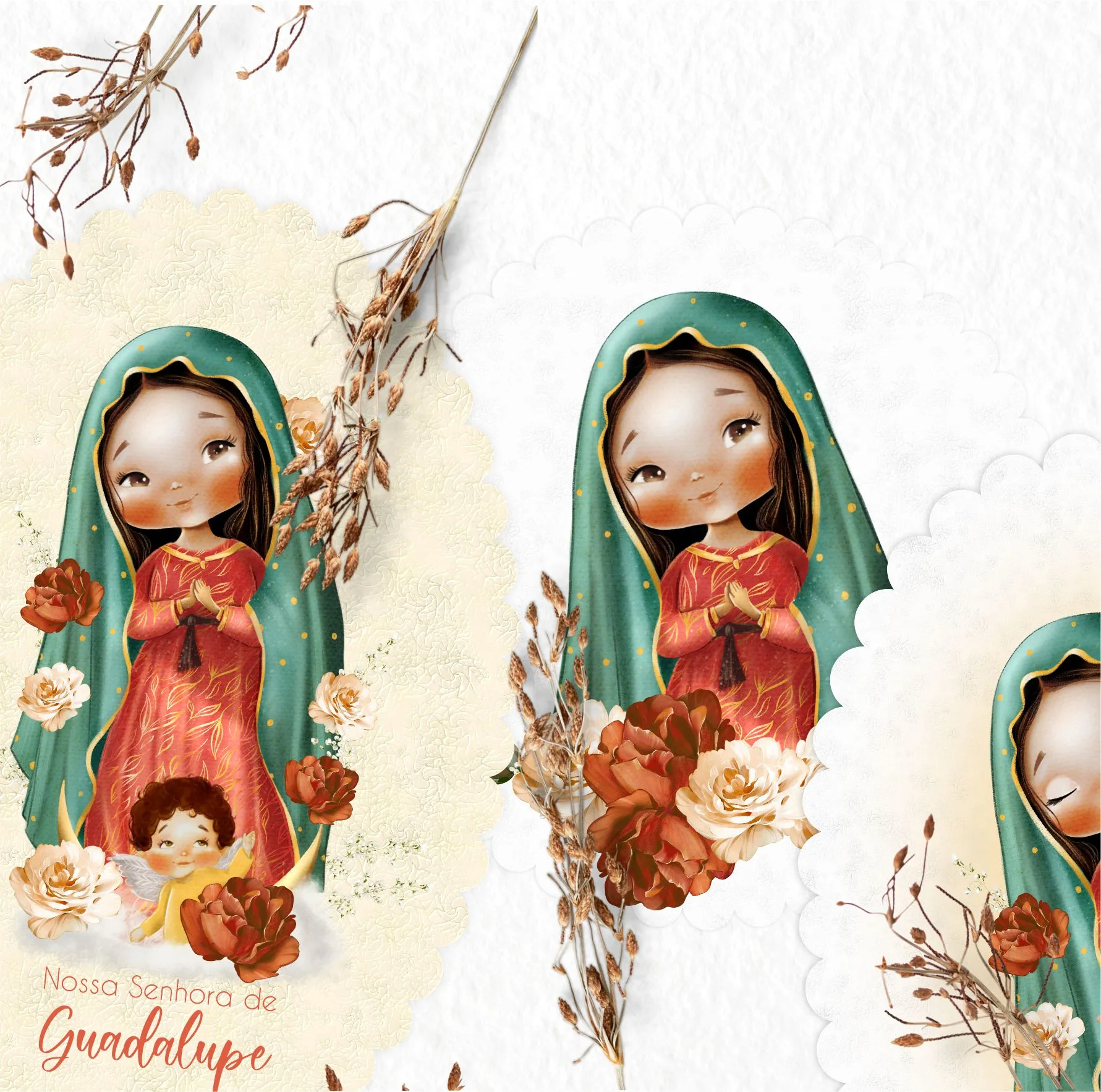 Kit Digital Santinhos Nossa Senhora de Guadalupe Em Aquarela