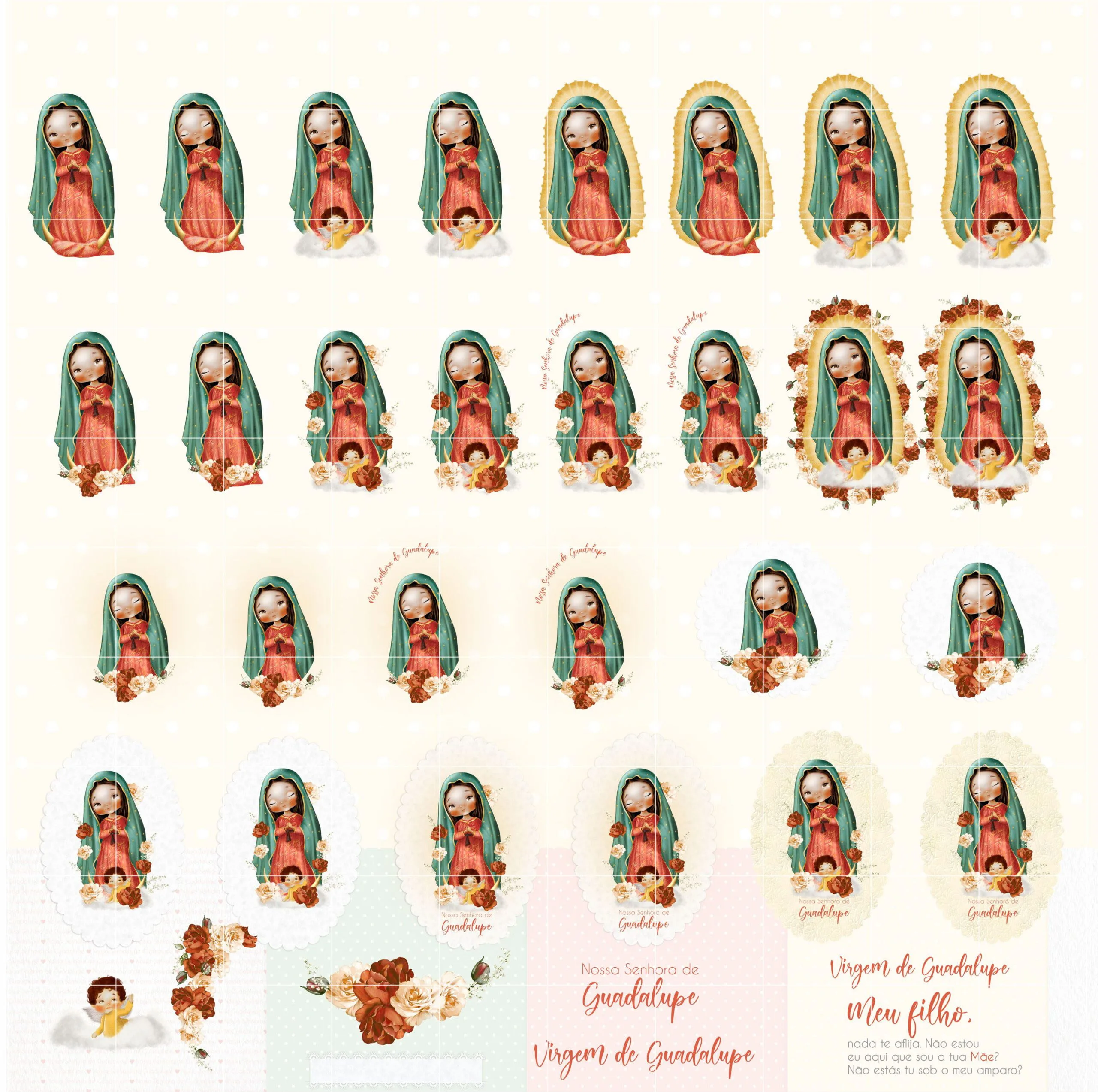Kit Digital Santinhos Nossa Senhora de Guadalupe Em Aquarela