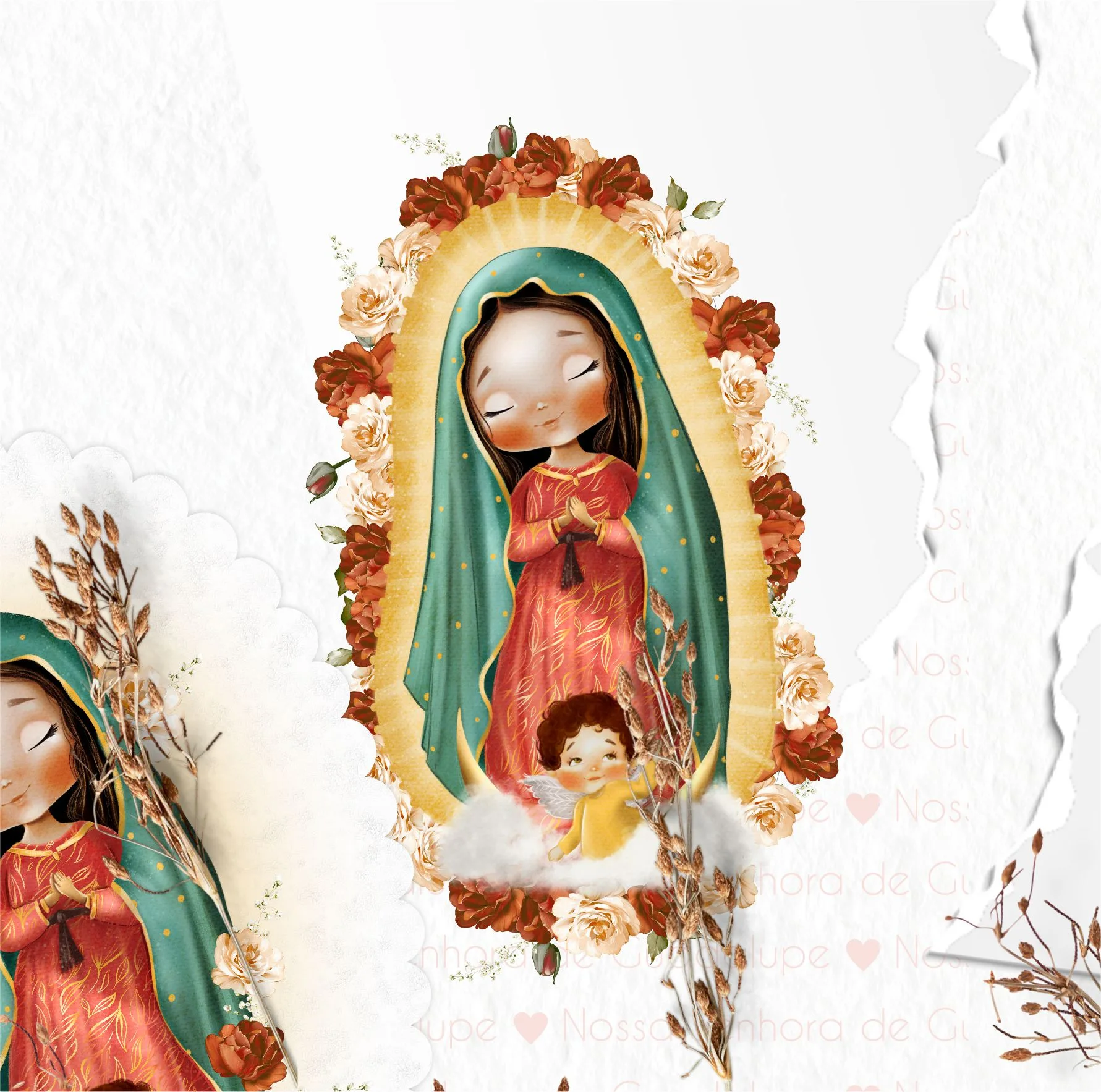 Kit Digital Santinhos Nossa Senhora de Guadalupe Em Aquarela
