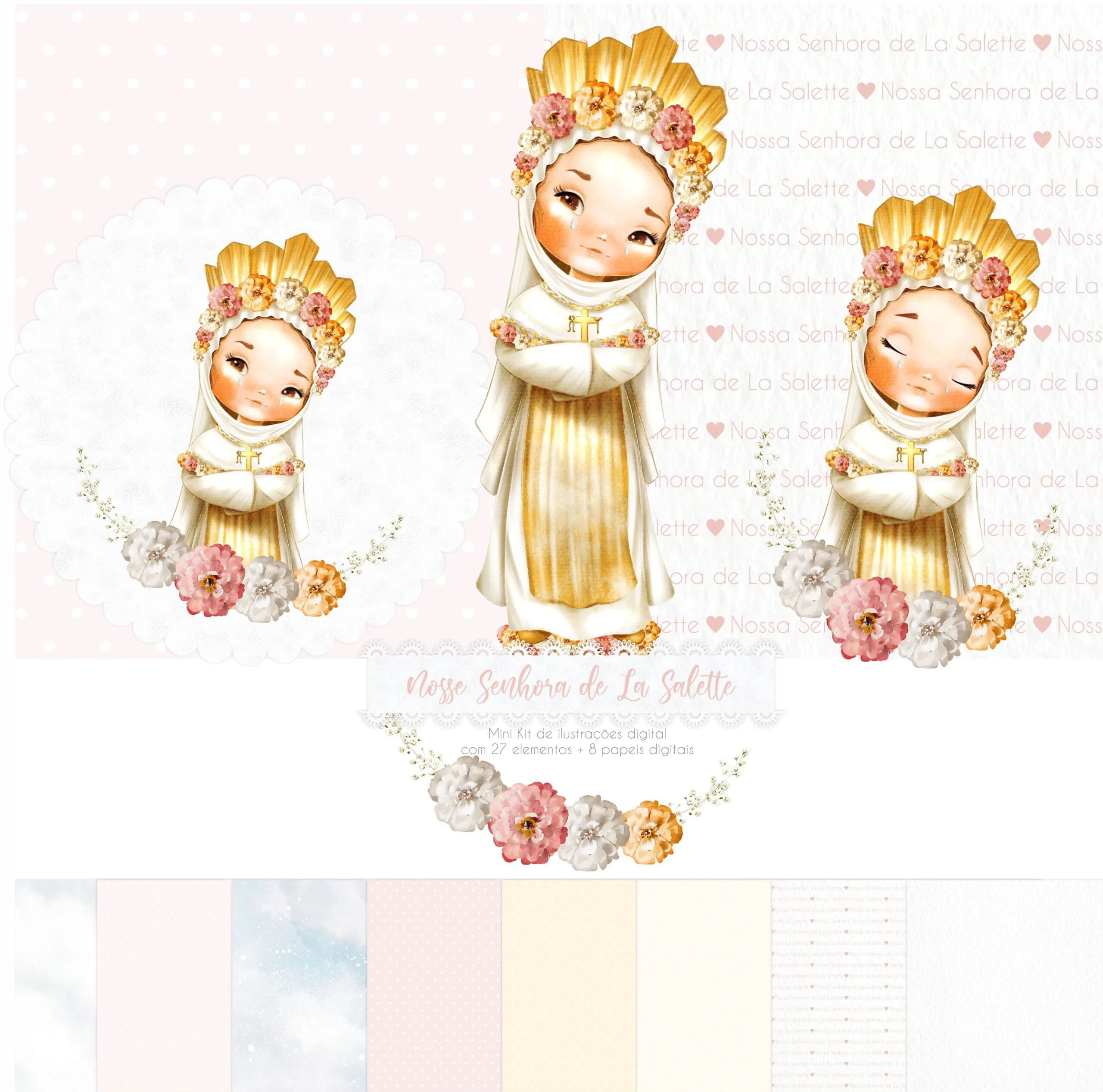 Kit Digital Santinhos Nossa Senhora de La Salette Aquarela 3 Kit Digital Santinhos Nossa Senhora de La Salette Aquarela