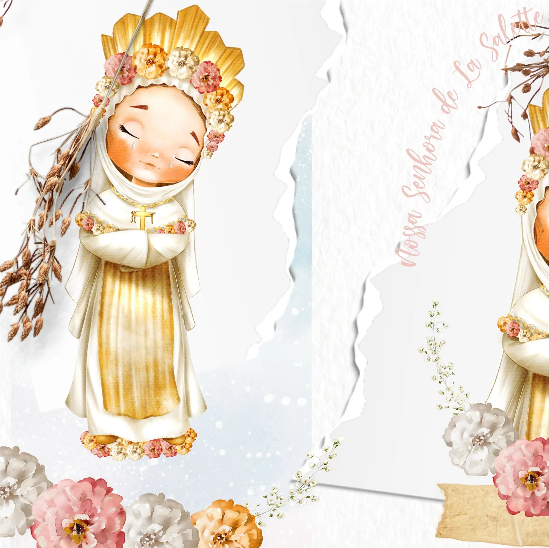 Kit Digital Santinhos Nossa Senhora de La Salette Aquarela 1 Kit Digital Santinhos Nossa Senhora de La Salette Aquarela