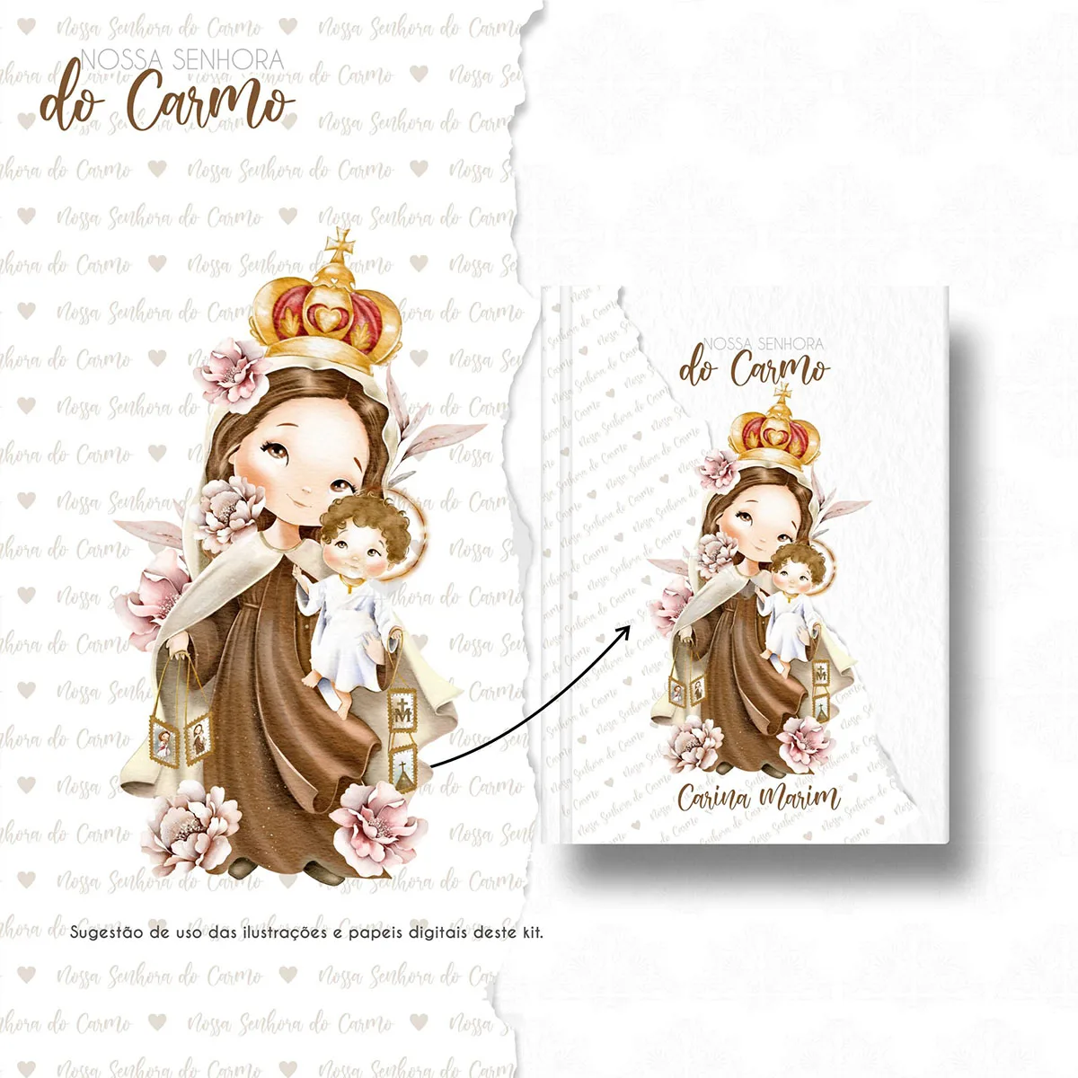 Kit Digital Santinhos Nossa Senhora do Carmo Em Aquarela