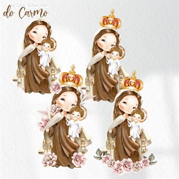 Kit Digital Santinhos Nossa Senhora do Carmo Em Aquarela