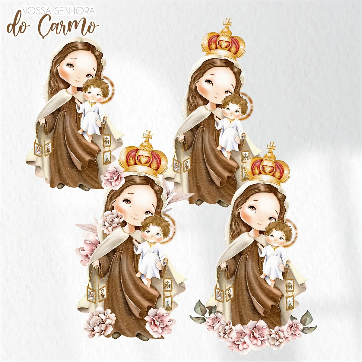 Kit Digital Santinhos Nossa Senhora do Carmo Em Aquarela