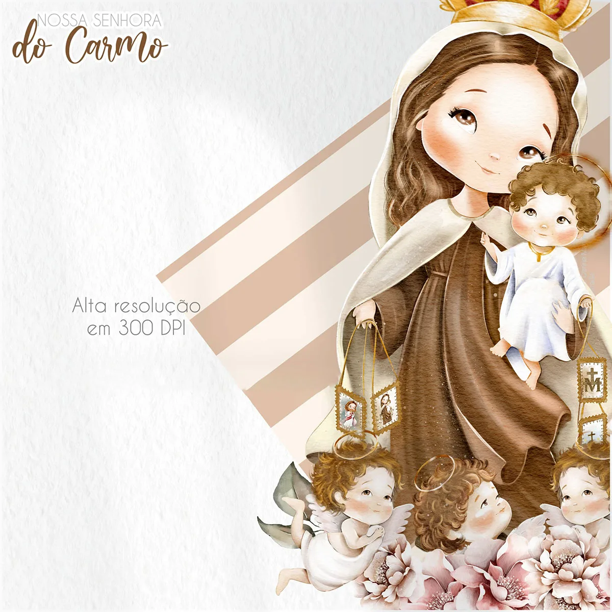 Kit Digital Santinhos Nossa Senhora do Carmo Em Aquarela