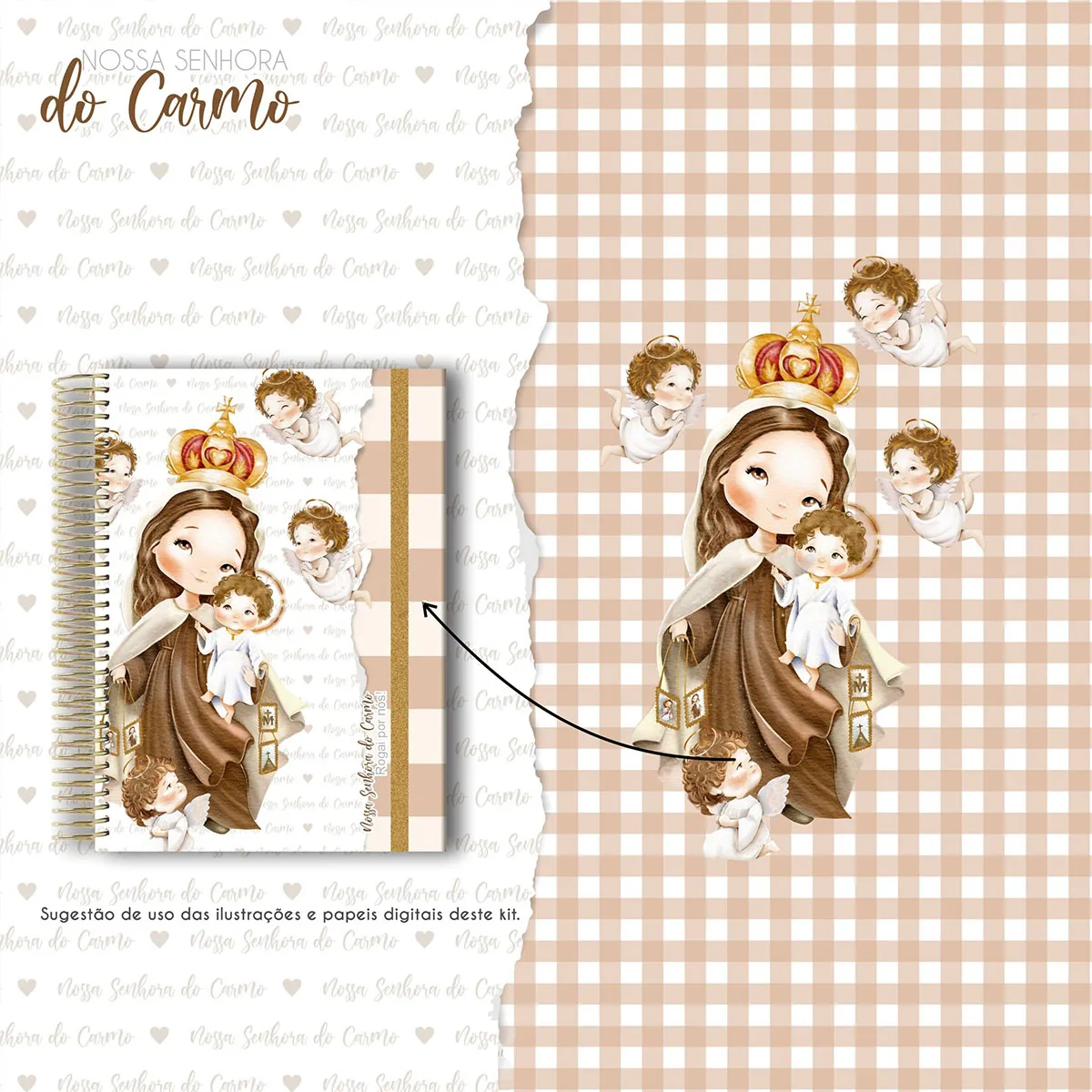 Kit Digital Santinhos Nossa Senhora do Carmo Em Aquarela