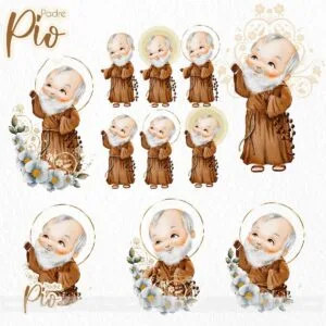 Kit Digital Santinhos Padre Pio Ilustrações Aquareladas PNG 28 Kit Digital Santinhos Padre Pio Ilustrações Aquareladas PNG