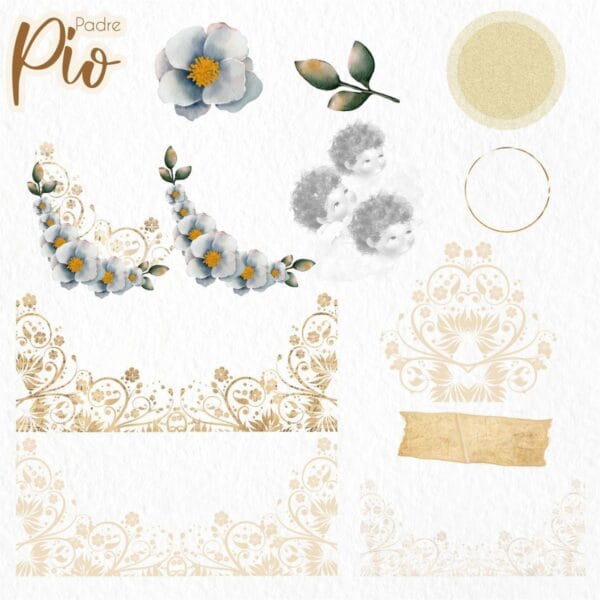 Kit Digital Santinhos Padre Pio Ilustrações Aquareladas PNG