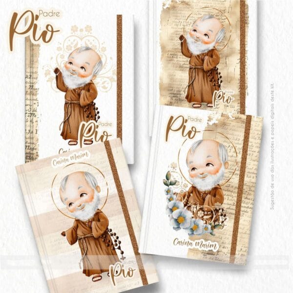 Kit Digital Santinhos Padre Pio Ilustrações Aquareladas PNG