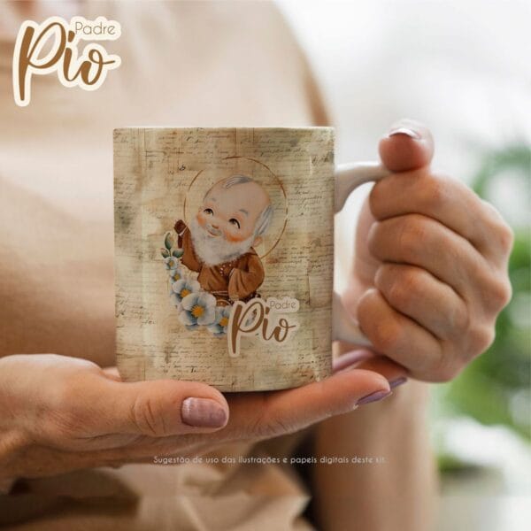 Kit Digital Santinhos Padre Pio Ilustrações Aquareladas PNG