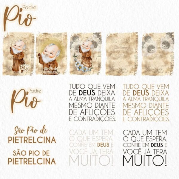 Kit Digital Santinhos Padre Pio Ilustrações Aquareladas PNG