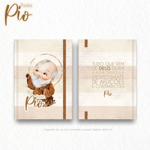 Kit Digital Santinhos Padre Pio Ilustrações Aquareladas PNG