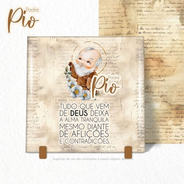 Kit Digital Santinhos Padre Pio Ilustrações Aquareladas PNG