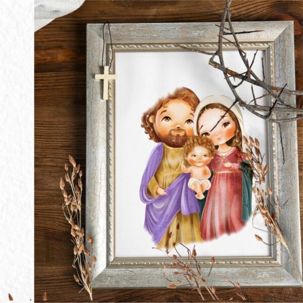 Kit Digital Santinhos Sagrada Família Ilustrações Png Scrap
