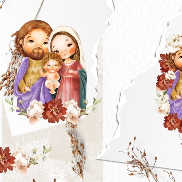 Kit Digital Santinhos Sagrada Família Ilustrações Png Scrap