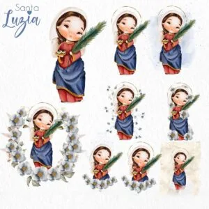 Kit Digital Santinhos Santa Luzia Ilustrações Aquarela Png
