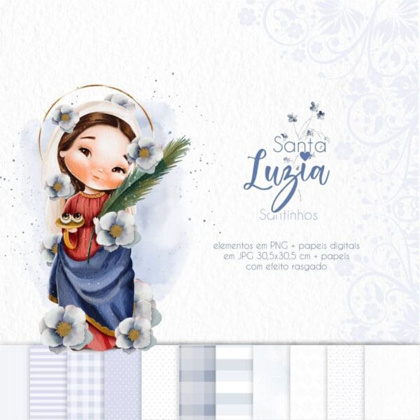Kit Digital Santinhos Santa Luzia Ilustrações Aquarela Png