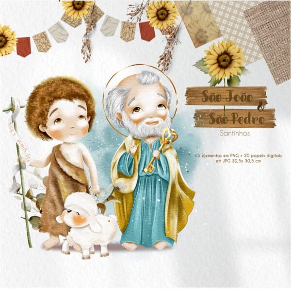 Kit Digital Santinhos São João e São Pedro Aquarela Católico